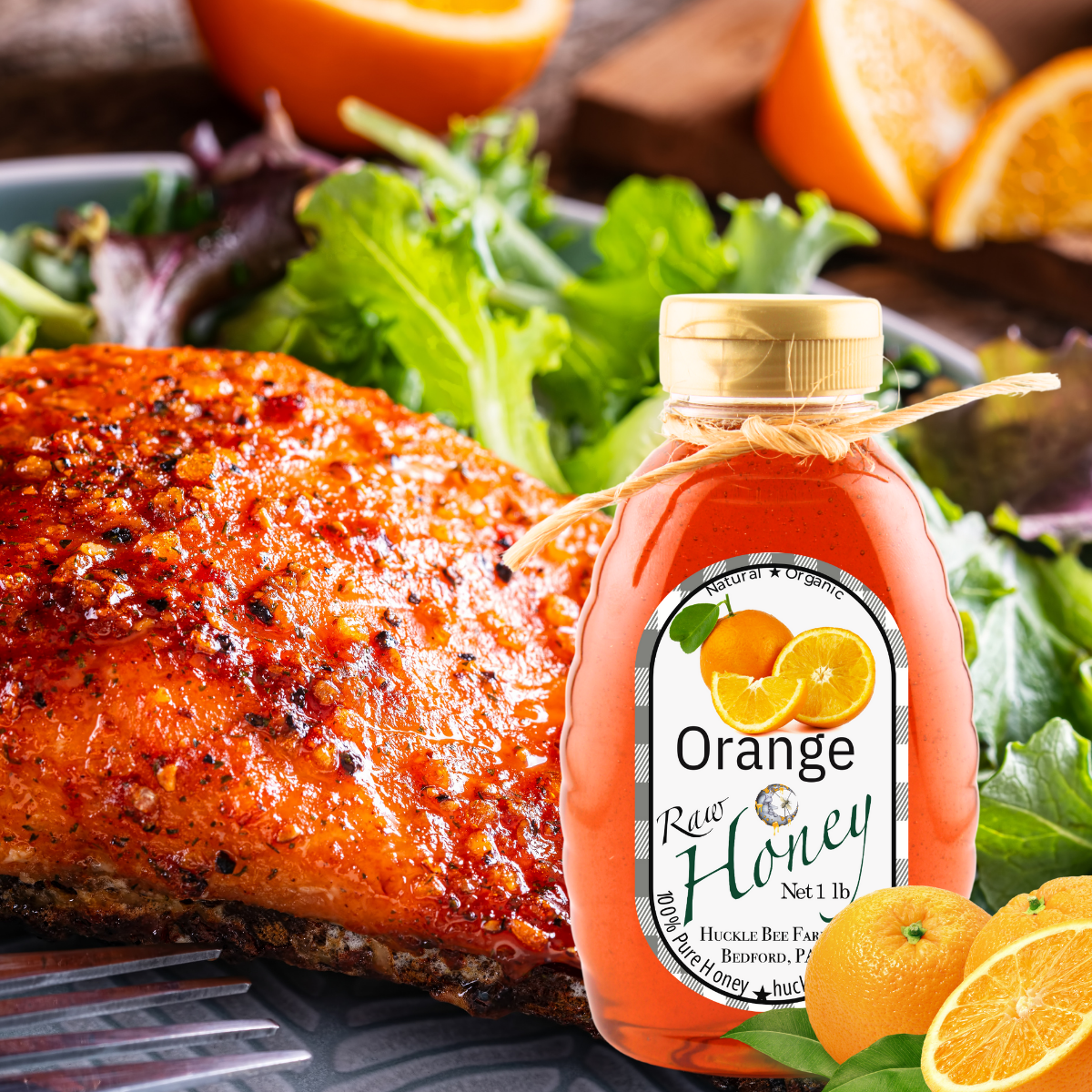 Huckle Bee Farms LLC - Orange Infused Raw Honey: 1 lb Bottle