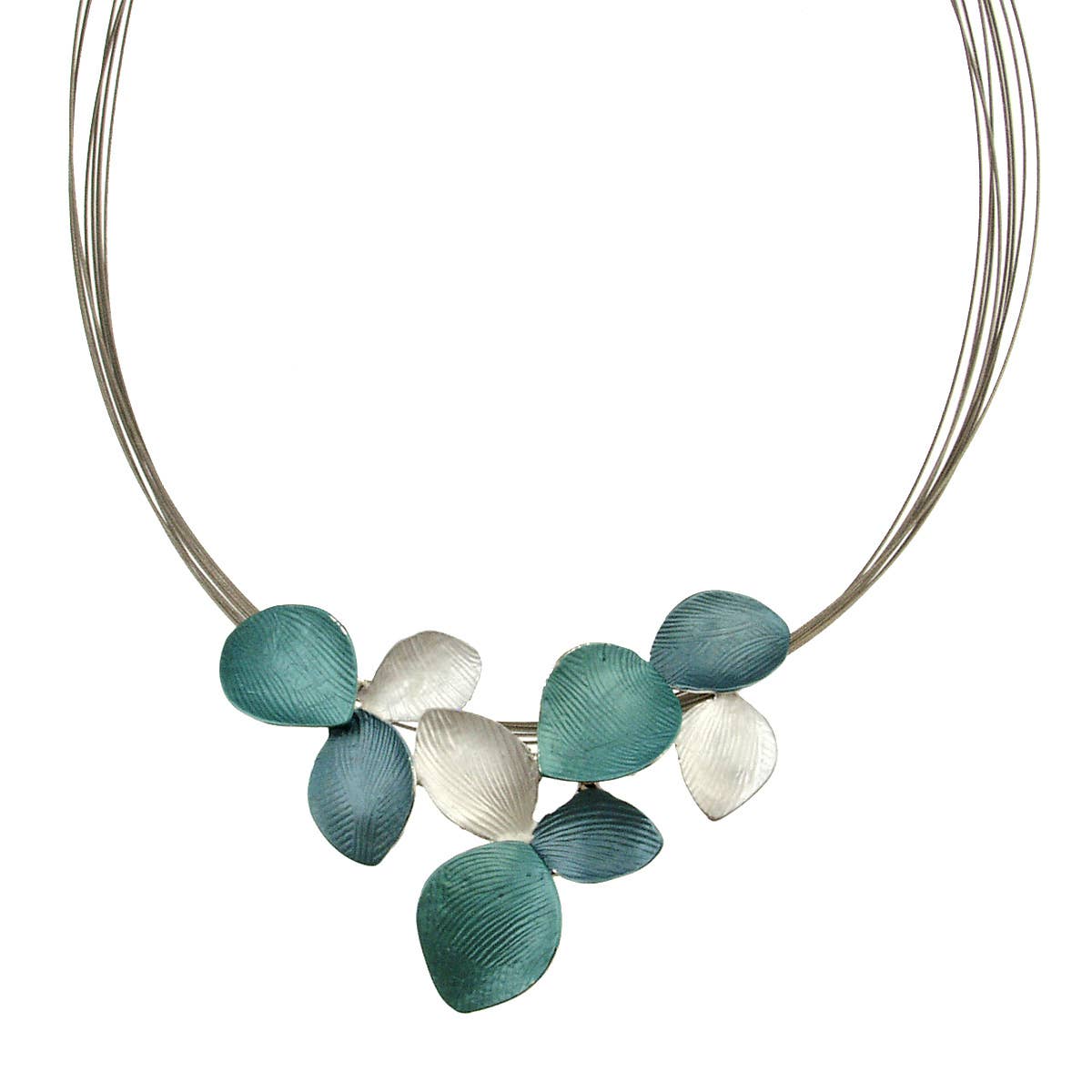 Origin Jewelry - Lily Leaf Necklace: Gold/Gray; Silver/Gray; Blues/White; 18": Gold