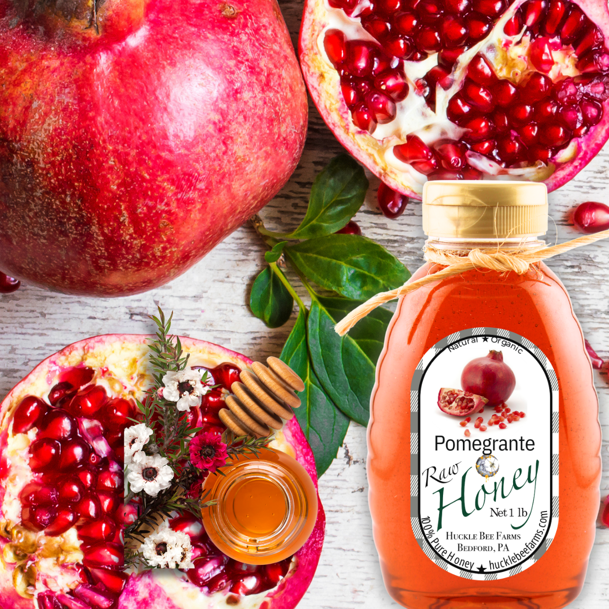 Huckle Bee Farms LLC - Pomegranate Infused Honey: 1 lb Bottle