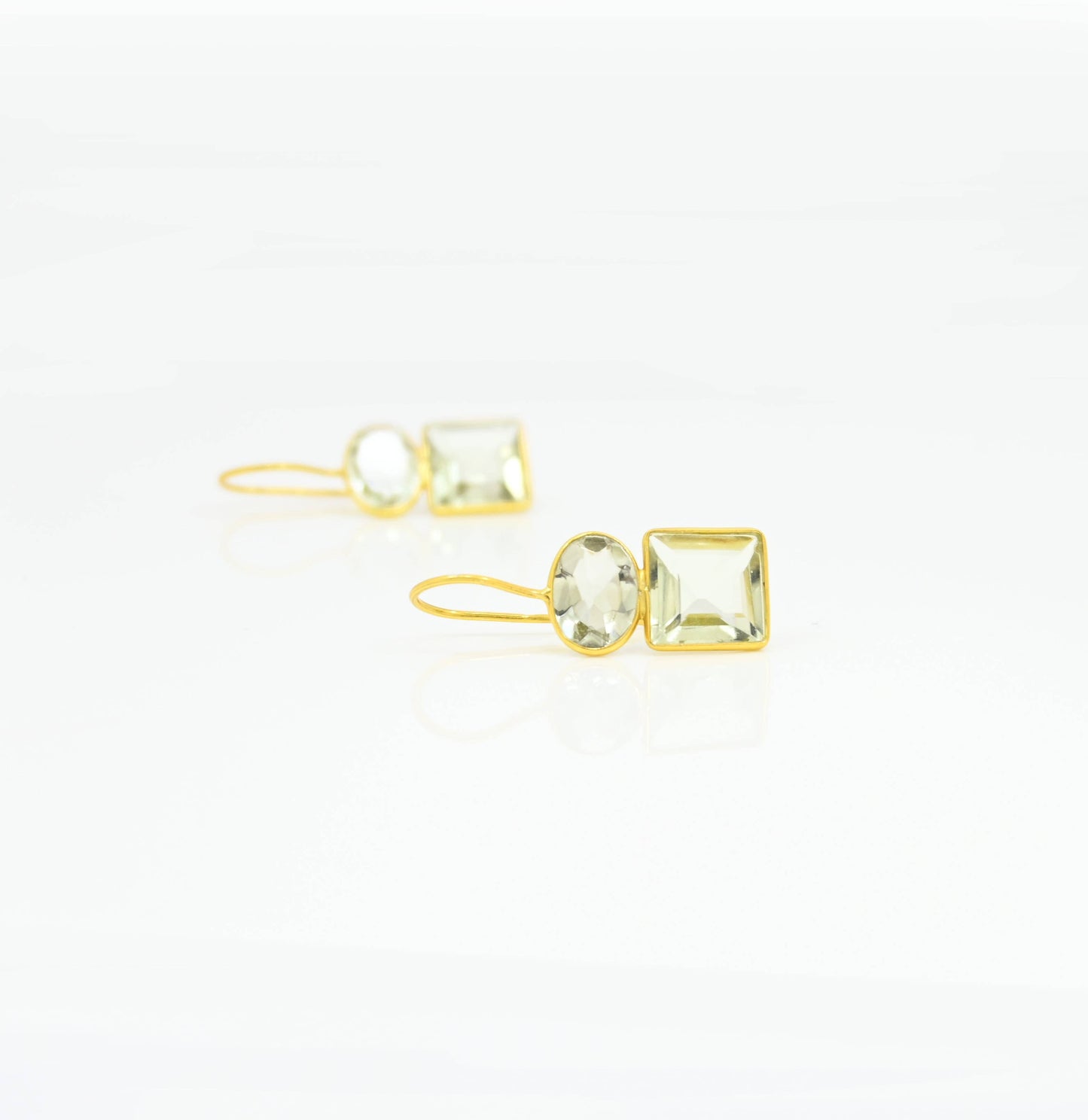 Schmuckoo Berlin - Oval Square Earrings Gold Silver 925 - Green Amethyst