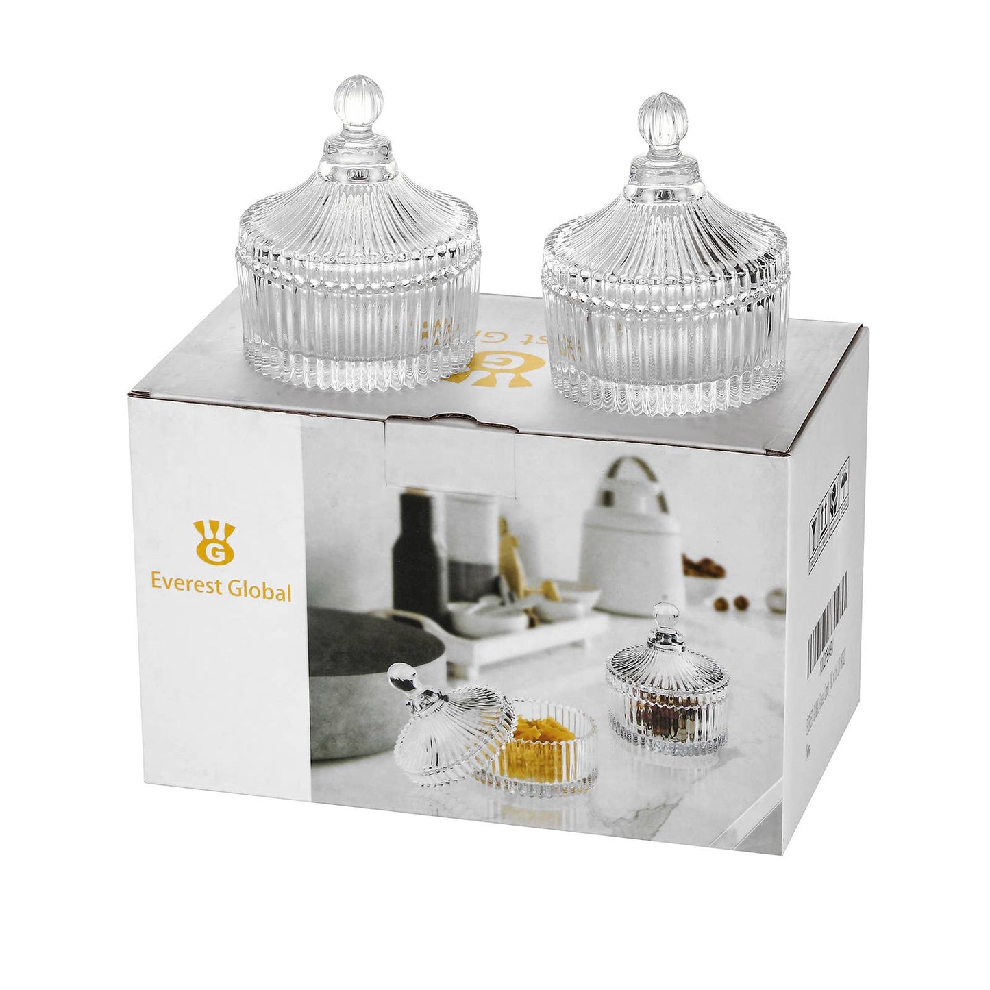 Everest Global - Crystal Clear Castle Glass Candy Jar with Lid set of 2: Ø4.1" x 4.7" H