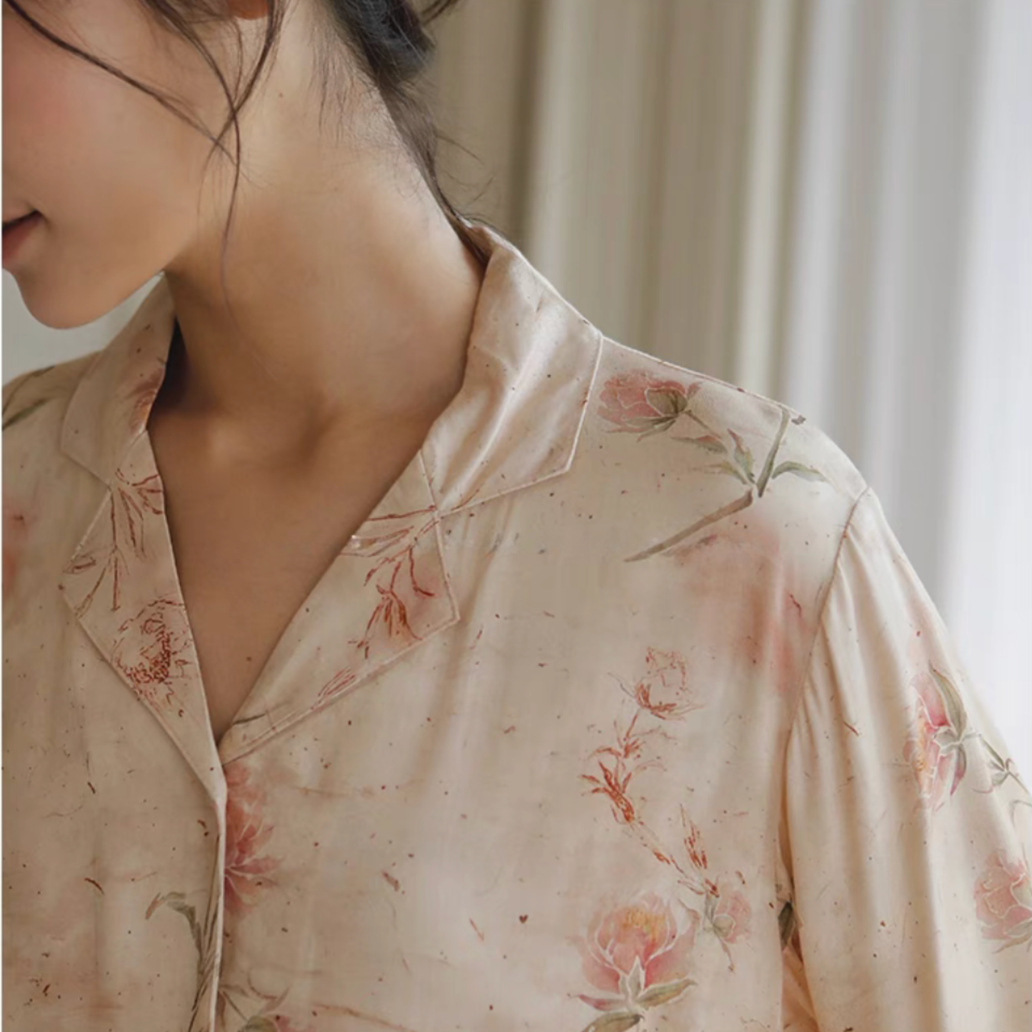 DrifWoo - Vintage Rose Short-Sleeve Pajama Set – Elegant Sleepwear: S