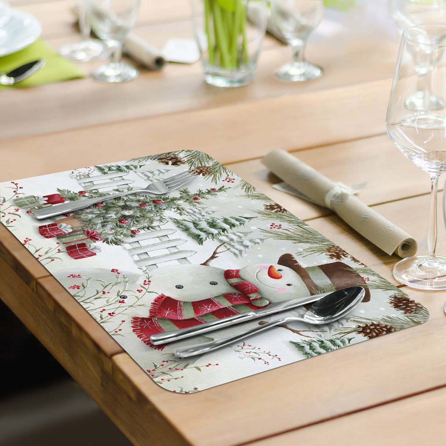 CounterArt/Highland Home/Thirstystone - Brown Hat Snowman Reversible Rectangular Plastic Placemat
