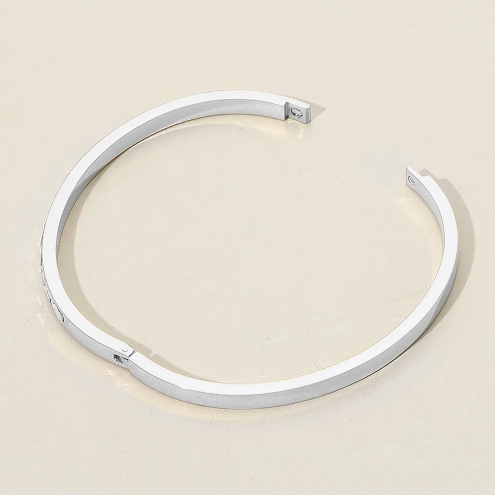 Sensibling Corp. - Baguette Stone Stainless Steel Hinged Bangle Bracelet: Silver