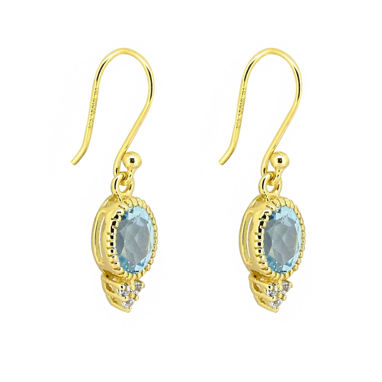 Tiramisu - Gold Plated 925 Silver Blue Topaz Dangle Earwire Earring