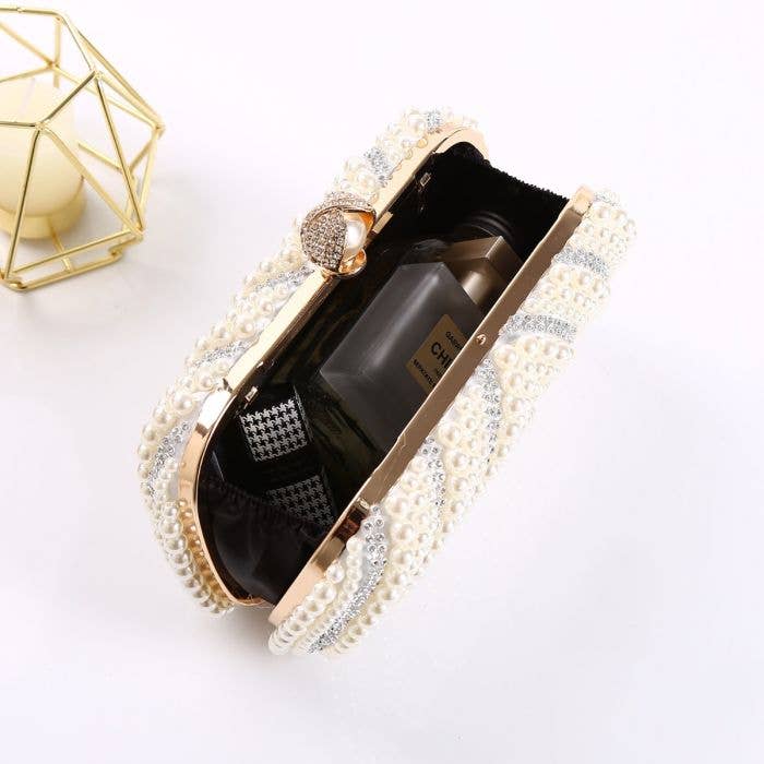 PEACH ACCESSORIES - Crystal and pearl embellished clutch bag 08244: Gold