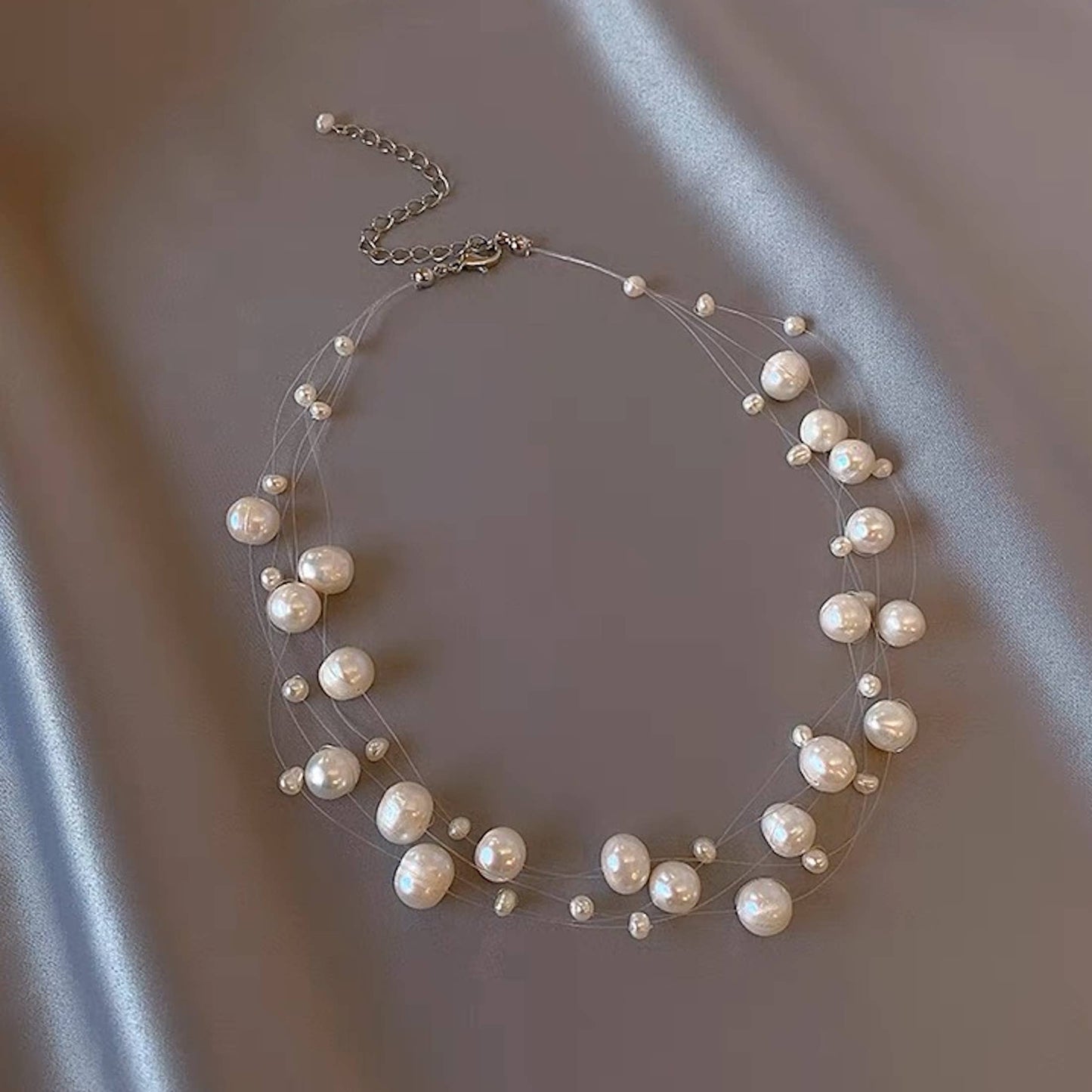 Cici’De Jewelry Amsterdam - Freshwater baroque Pearl beads transparent line necklace