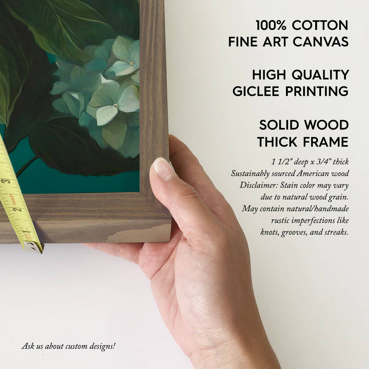 Hangout Home - Teal Hydrangeas - Flower Canvas Art - Wood Framed Floral Art: 24x36" Extra Large Canvas Art with Thick Wood Frame