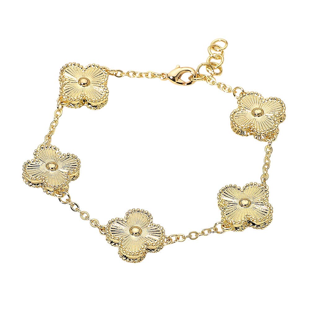 Sensibling Corp. - 14K Gold Plated Textured Quatrefoil Charm Link Bracelet: Silver