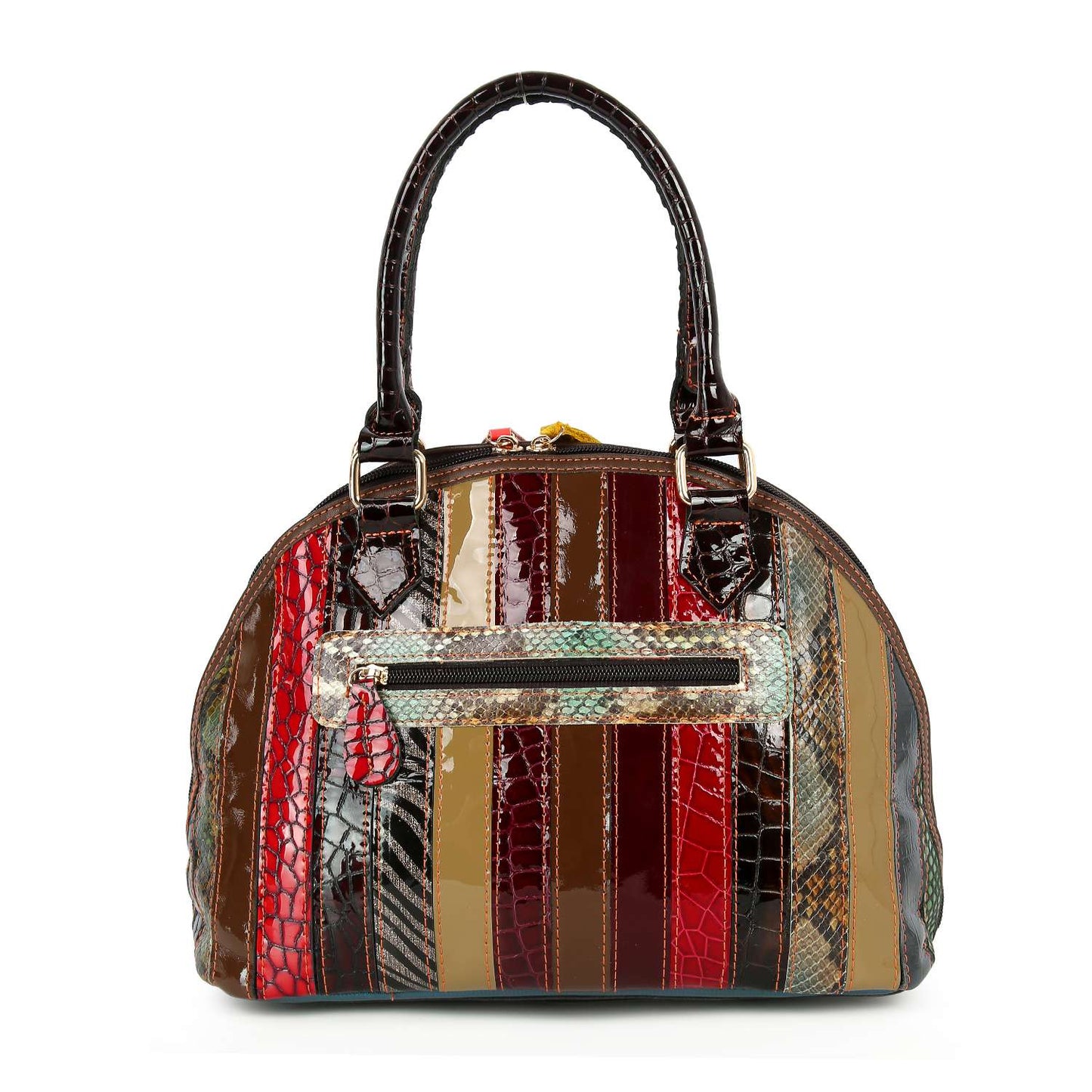 Handbag Express - Genuine Leather Patchwork Tall Satchel Handbag: Multi