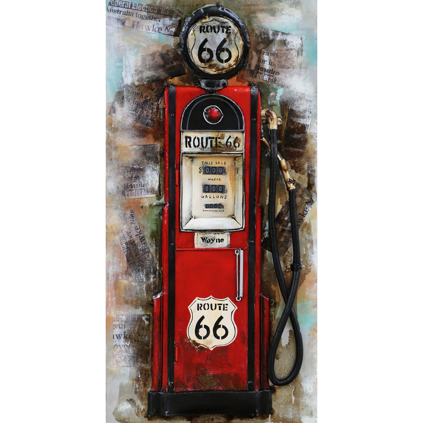 Import Corner - 41121: 3D METAL WALL ART - CLASSIC GAS PUMP - RED