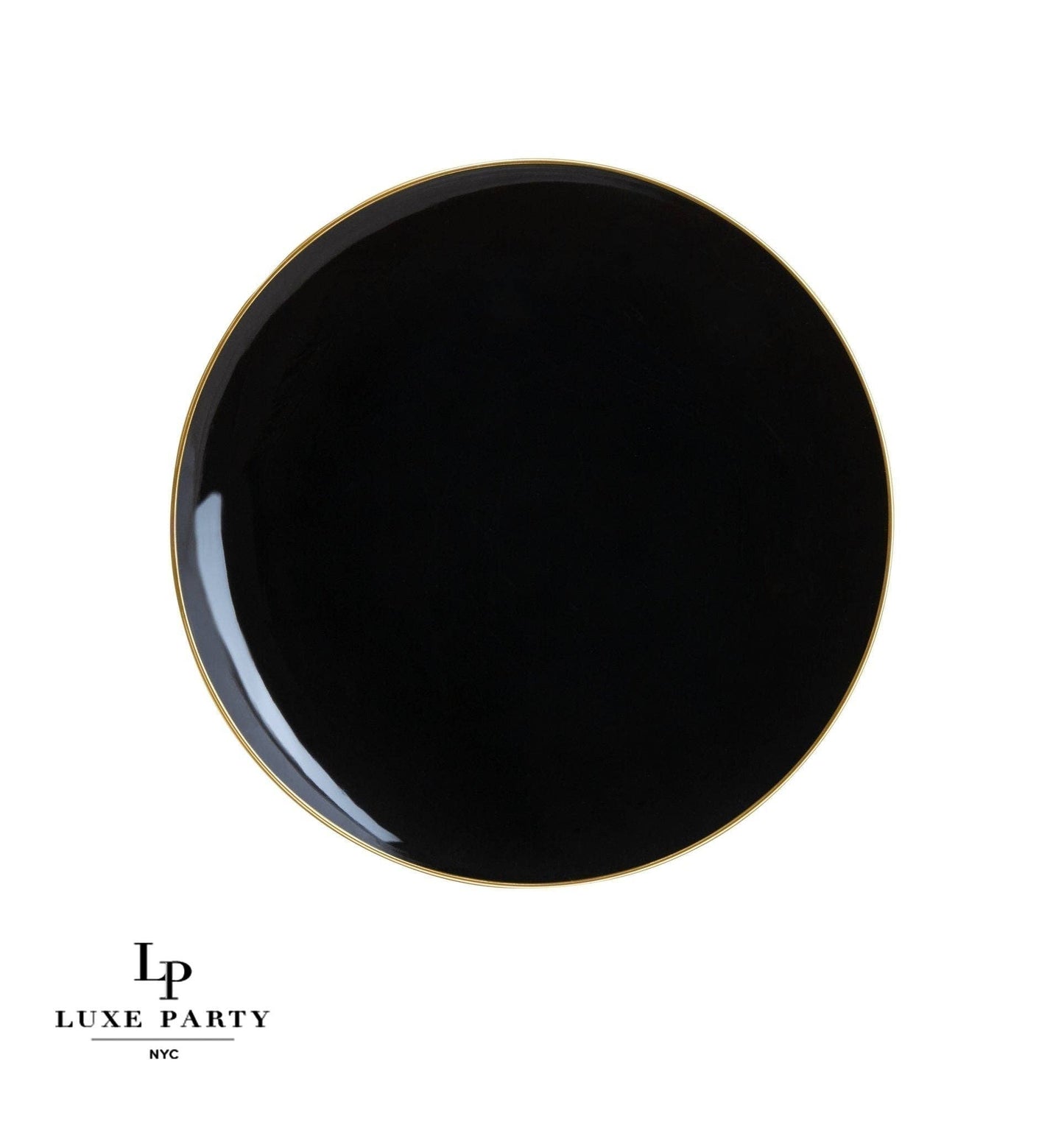 Luxe Party - Round Black • Gold Plastic Plates | 10 Pack: 7.25" Appetizer Plates