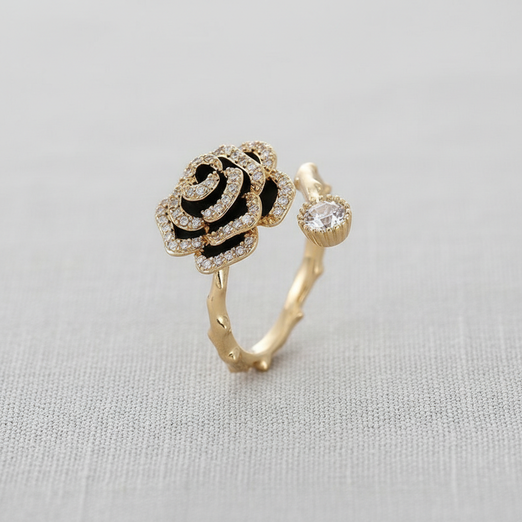 camilla dovey - Black Camellia Open Ring