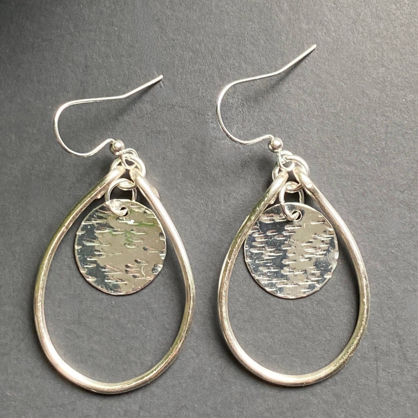 Marble Designs Jewelry - Silver Hoop and Hammered Charm Earrings: Gold