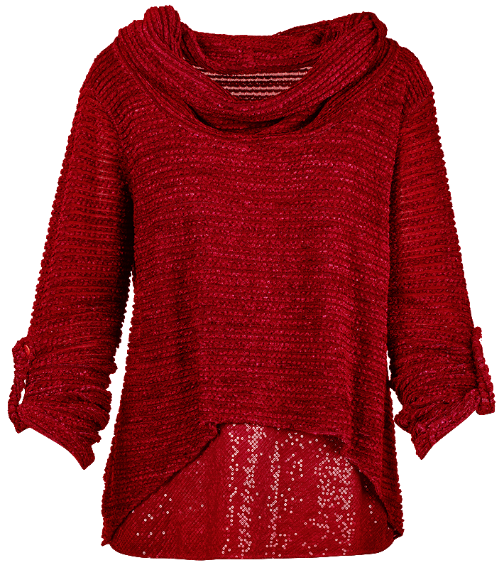 M Made In Italy - Sequin-Contrast Layered Cowl Neck Top Plus Size: Navy / 1X