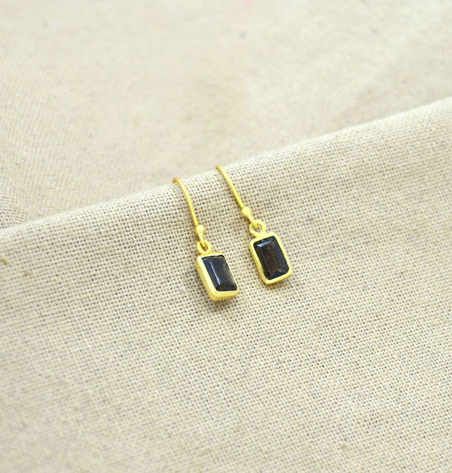 Schmuckoo Berlin - Small Baguette Earring Gold Silver 925 - Smoky Quartz