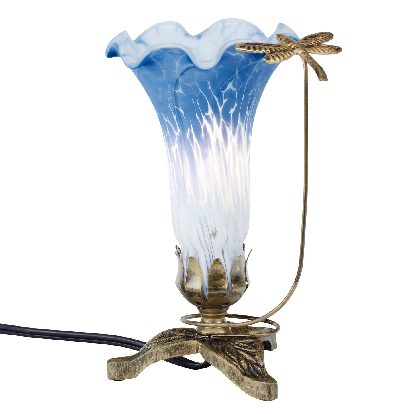 River of Goods - 9"H Blue & White Handpainted Glass Dragonfly Lily Lamp