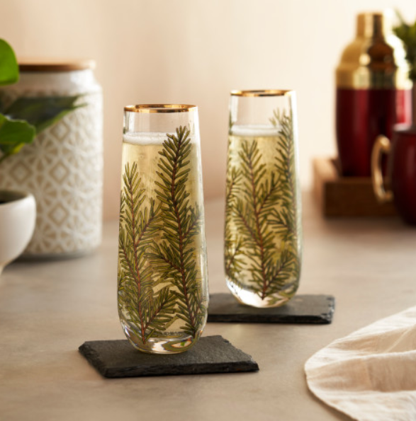 Twine - Gold-Rimmed Woodland Stemless Champagne Flutes - Set of 2