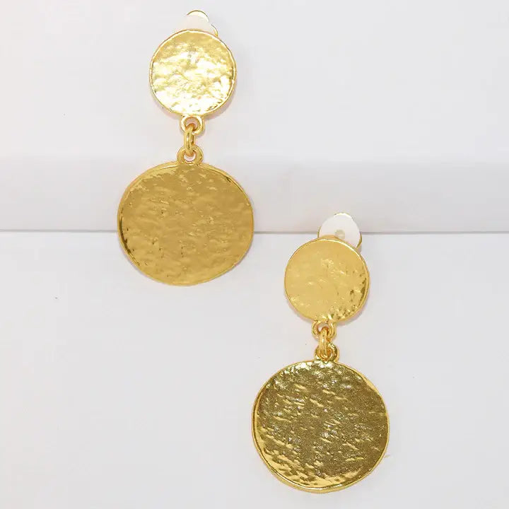 KARINE SULTAN - Hammered flat coin drop clip on earrings