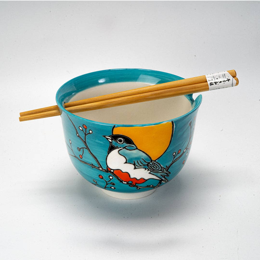 Urban Tokyo - 18oz 5"D Donburi Bowl With Chopsticks Set Robin (4/16)