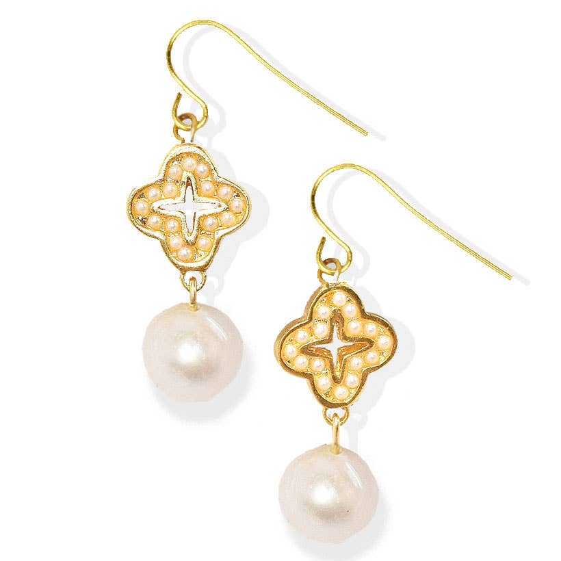 KARINE SULTAN - Pearl and clover dangle earring