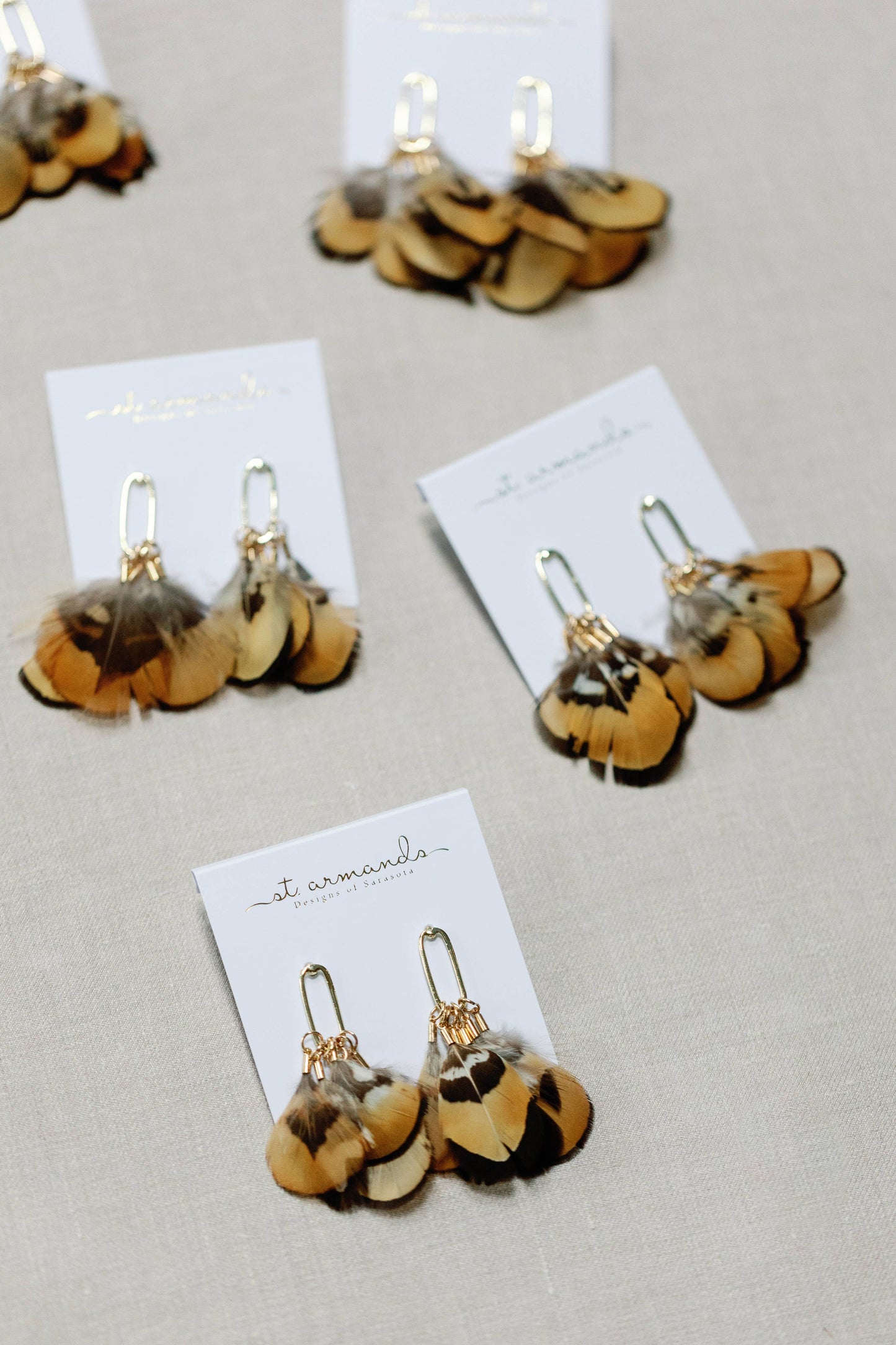 St Armands Designs of Sarasota - Quail Feather Statement Tassel Earrings