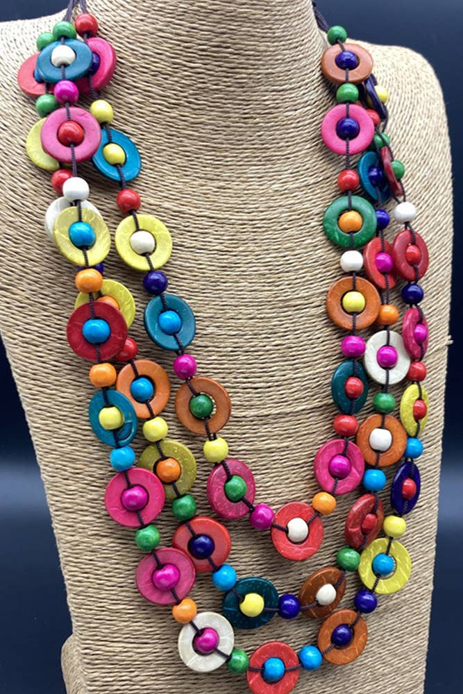 UNISHE - Colorful Wooden Beads Necklace MOQ 5pcs ZZKF648: 01 / One Size