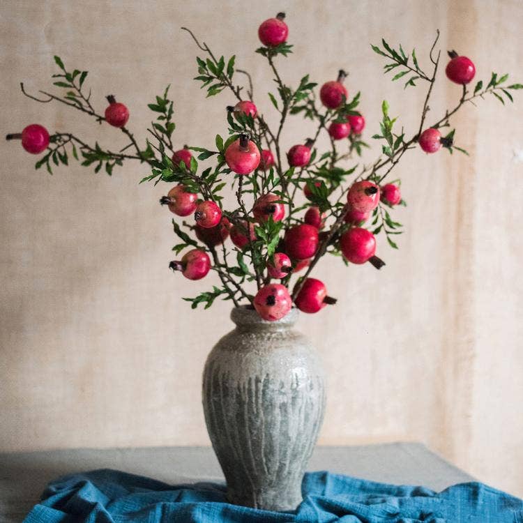 Rustic Reach - Artificial Fruit Large Red Pomegranate Fruit Stem 36" Tall: One Stem