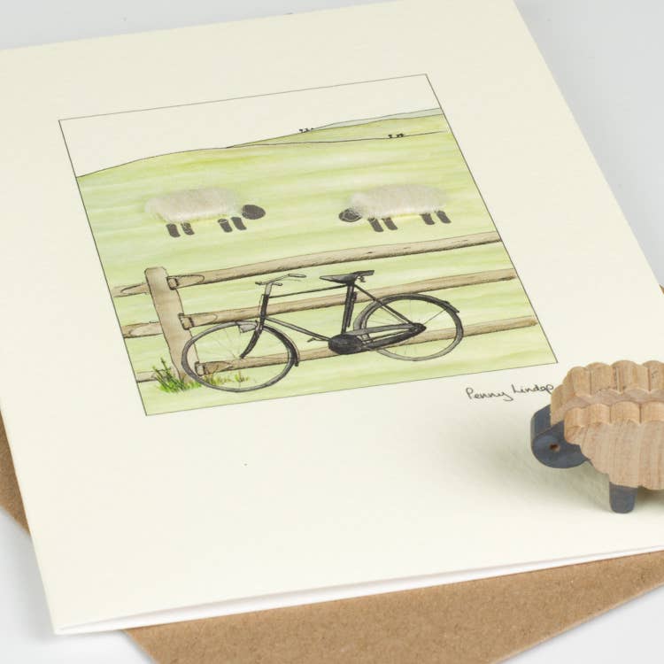 Papersheep UK - Sheep & Bicycle Greeting Card with Wool Finish | C6