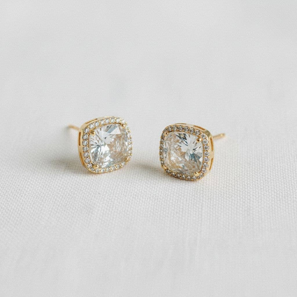 Ellemadera - Square Cubic Zirconia Stud Earrings
