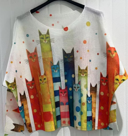LOOWIE - COCAT White Cats Round Knit Printed Sweater LOOWIE