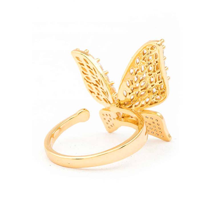 Artini Accessories - Cubic Zirconia Iconic Butterfly Ring: Silver/Clear