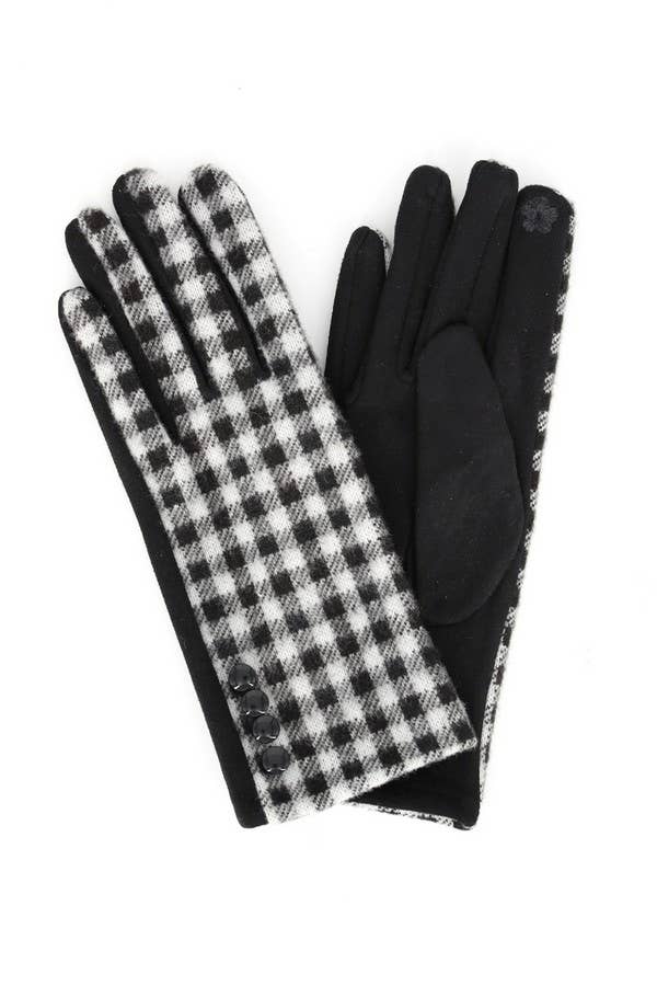 Shop Neighbors - CHECKERED BUTTON SMART TOUCH GLOVES: TAUPE