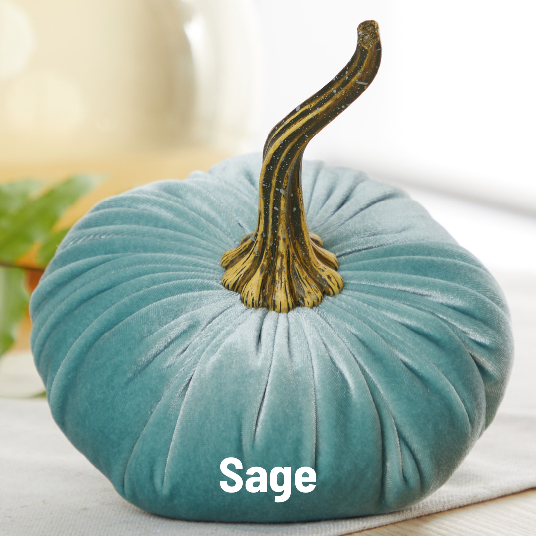 Your Heart's Content - Pumpkin Large Velvet, Fall Decor, Shelf Sitter, Tablescape: Avocado