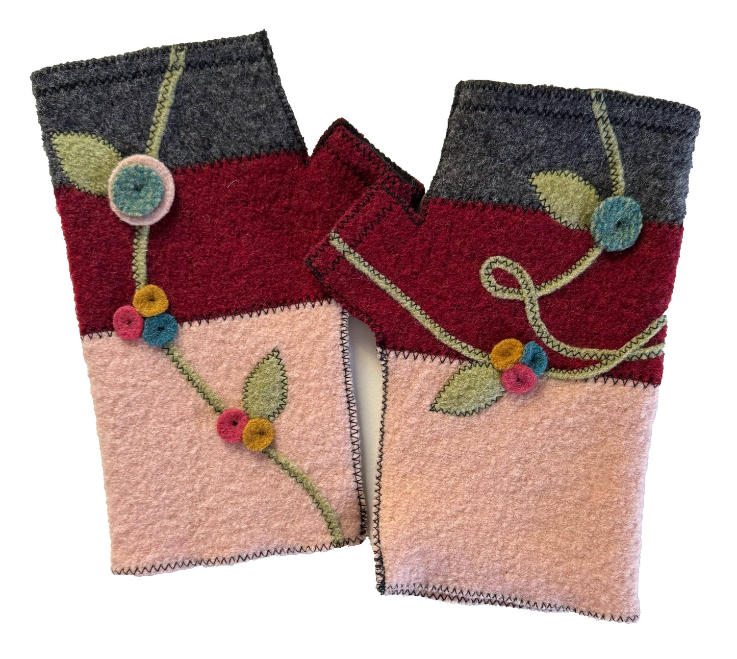 Woolflower - FG055 Blushing Bird Wool Fingerless Gloves for Women