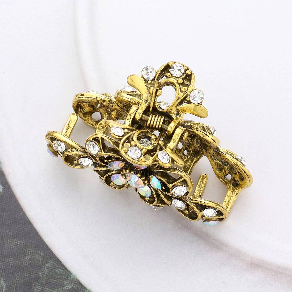 Sensibling Corp. - Stone Embellished Flower Accented Hair Claw Clip: Lt Col Topaz