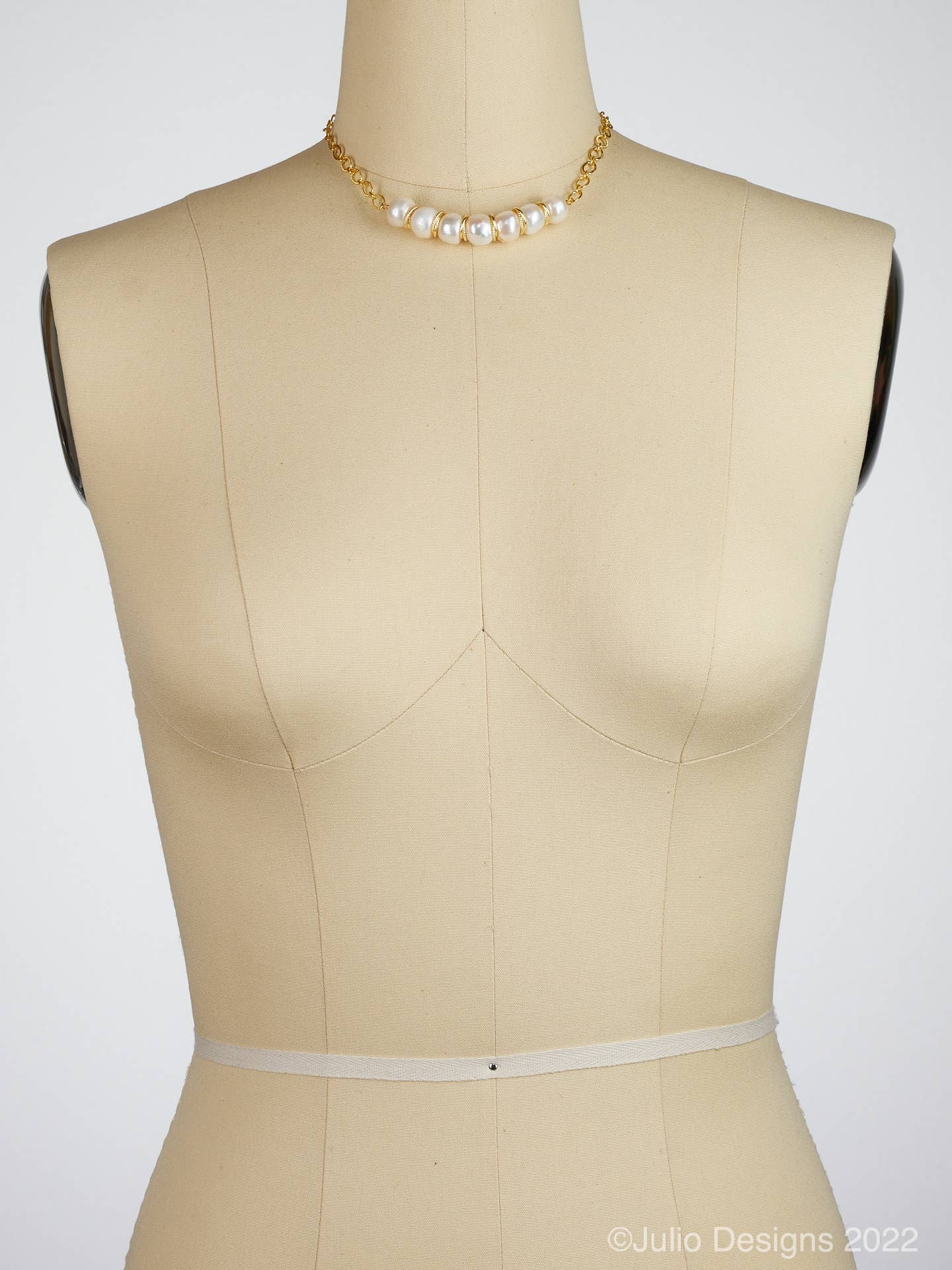 Julio Designs - Aubie Freshwater Button Pearl Necklace with Golden Spacers