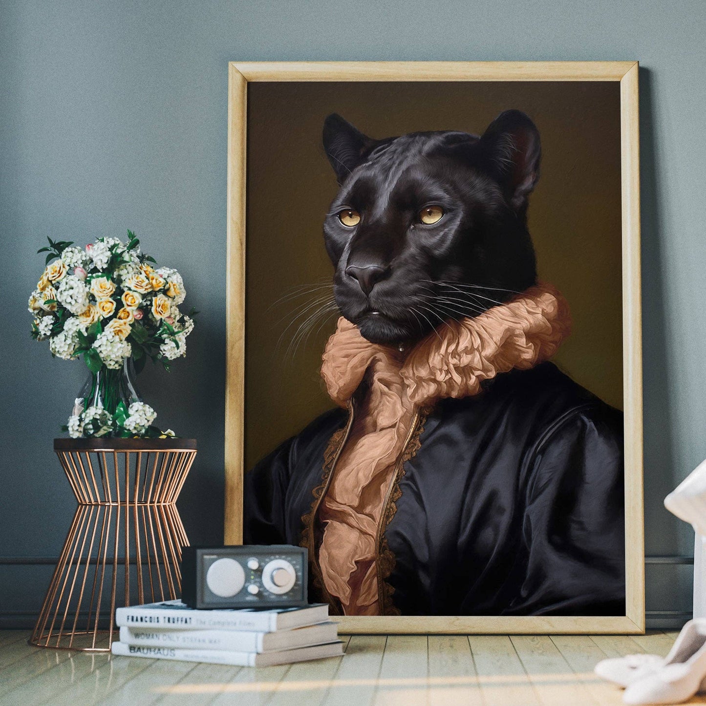 Ink & Drop - Black Panther in Peach Neck Ruff Print: 11 ¾ x 15 ¾ in | 30x40 cm / Matte
