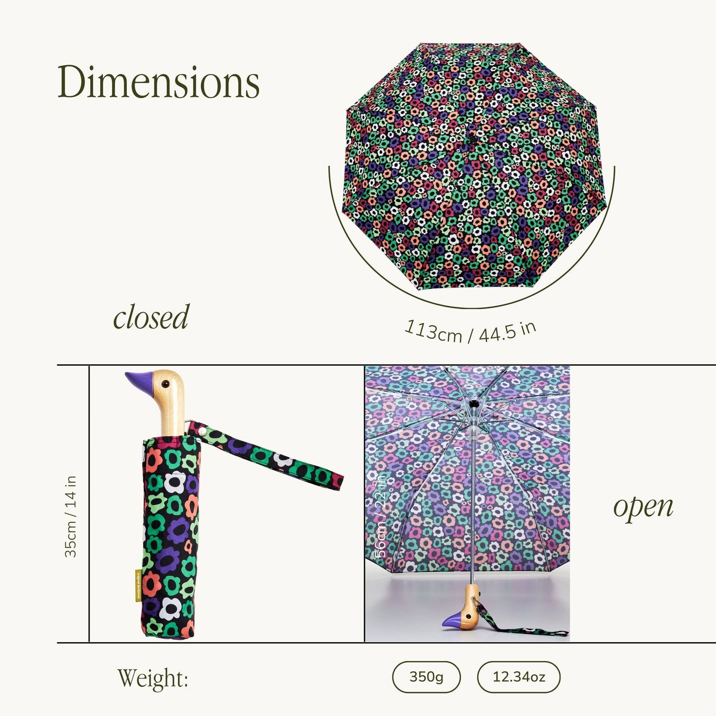 Original Duckhead US - Flower Maze Compact Eco-Friendly Wind Resistant Umbrella
