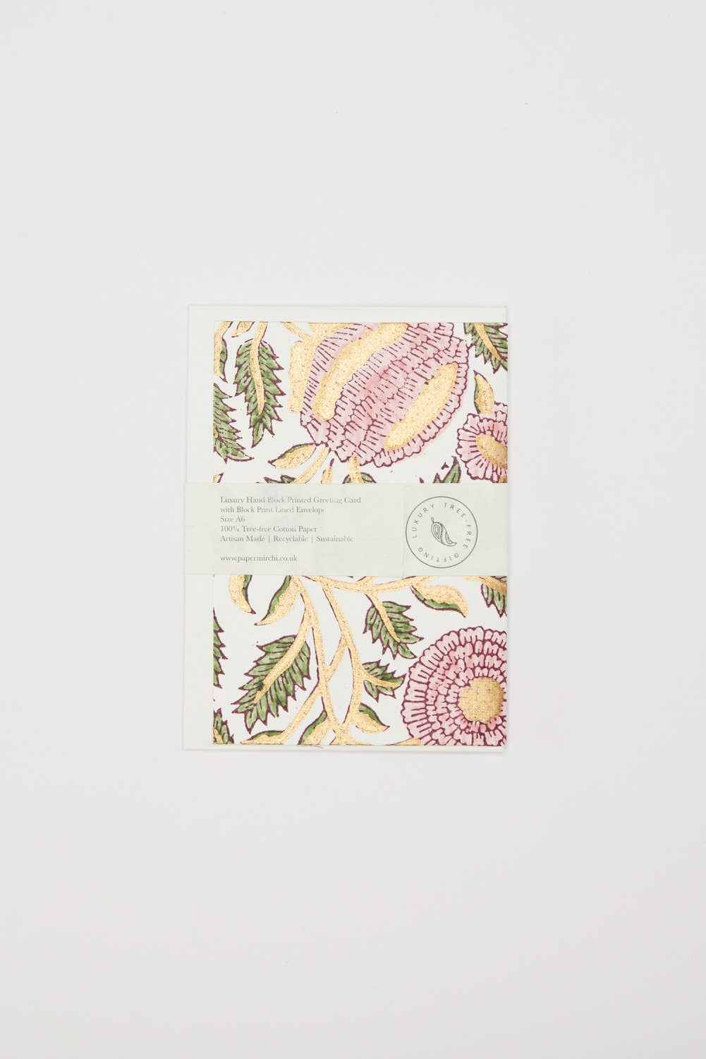 Paper Mirchi - Hand Block Printed Greeting Card - Marigold Glitz Blush
