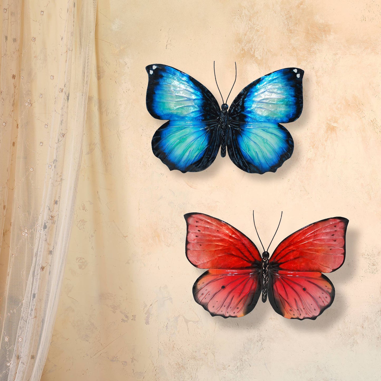 Eangee Home Design - Butterfly Wall Decor Blue And Black, w/ Capiz, Outdoor Safe