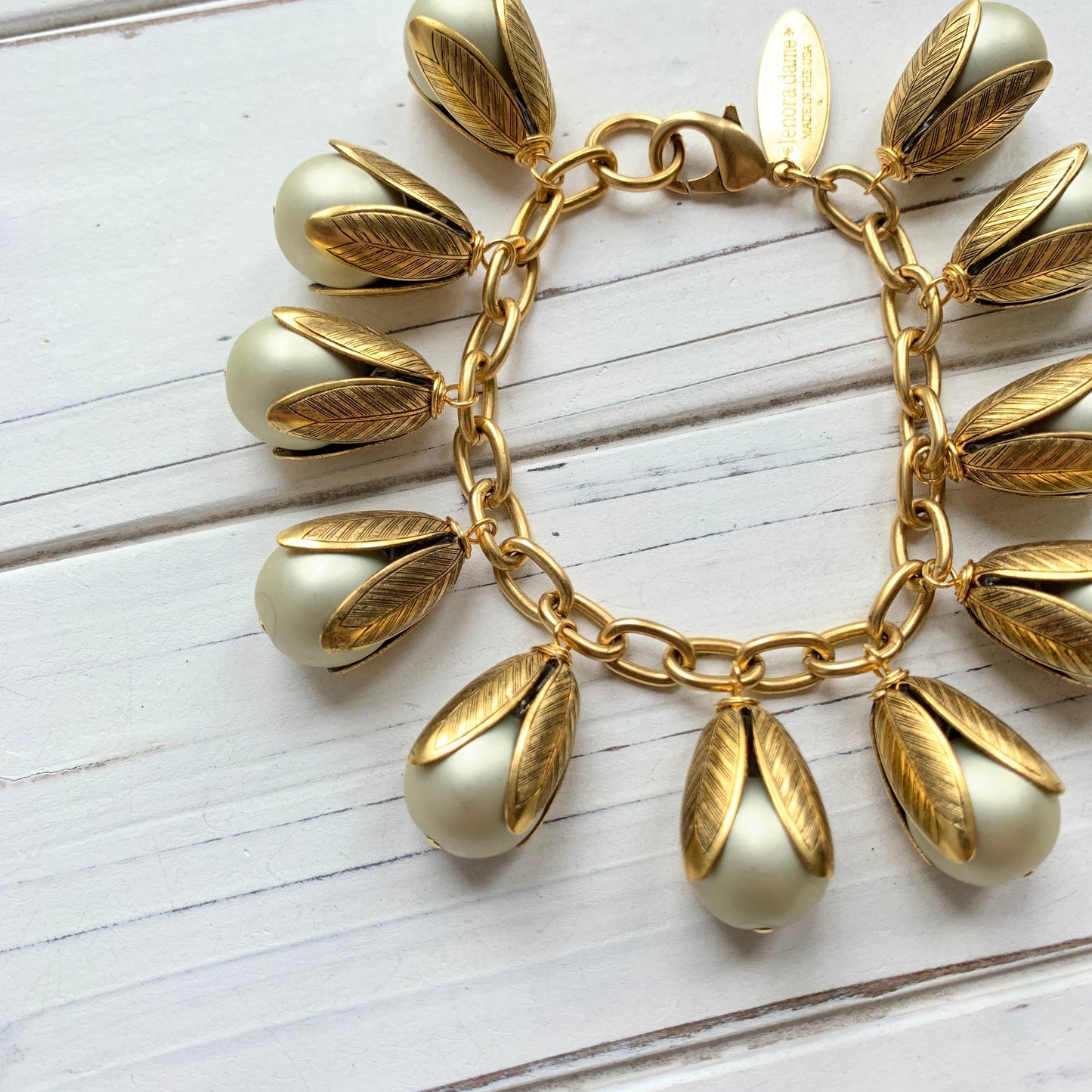 Lenora Dame - The Classic Bead Cap Bracelet - Matte Pearl Color Options: Cream