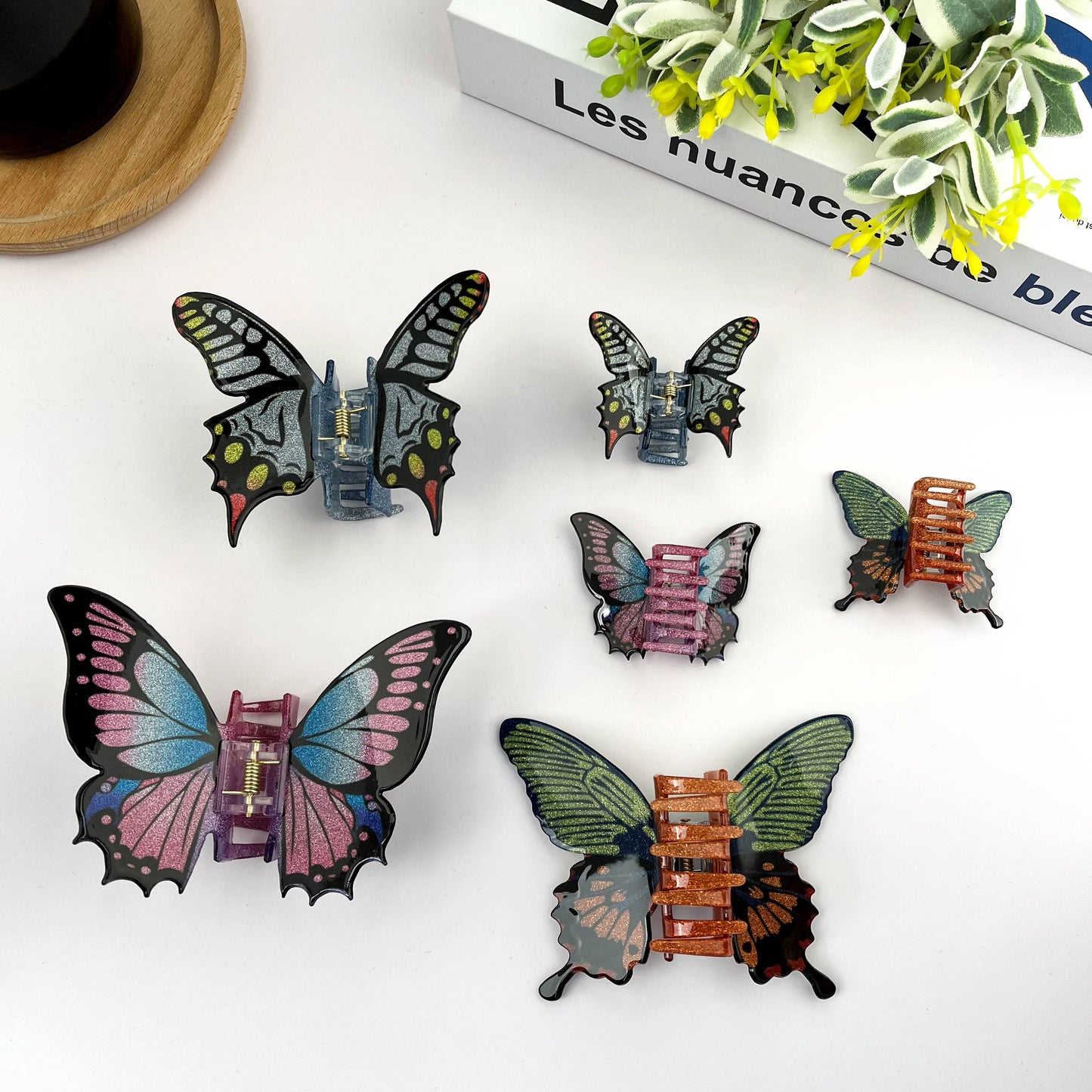 TheDivaSoap - Glitter Butterfly Hair Clip, Animal Hair Claw Set: Silver / Large