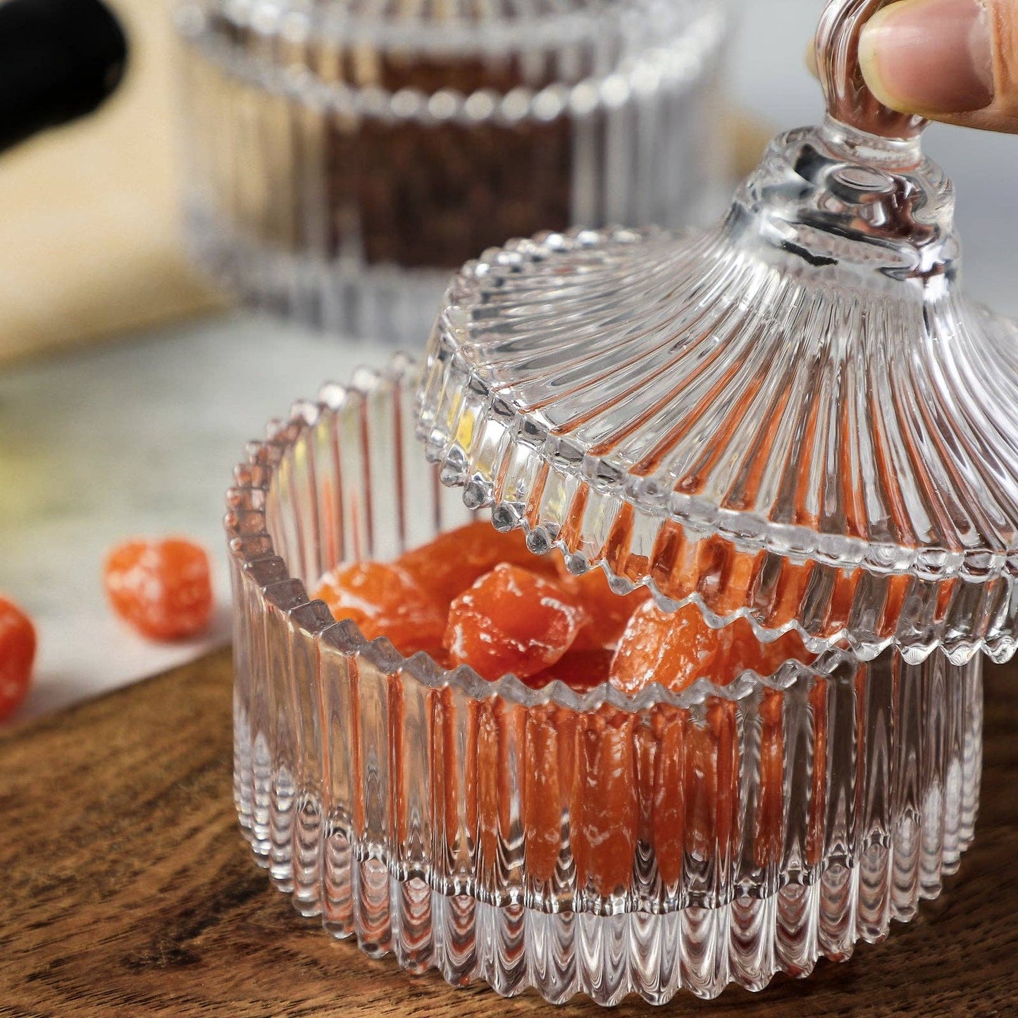 Everest Global - Crystal Clear Castle Glass Candy Jar with Lid set of 2: Ø4.1" x 4.7" H