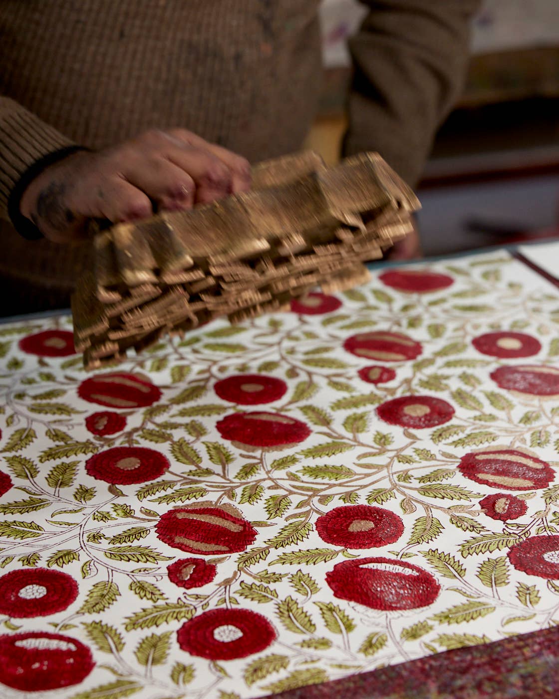 Paper Mirchi - Hand Block Printed Gift Wrap Sheets -Marigold Glitz Scarlet