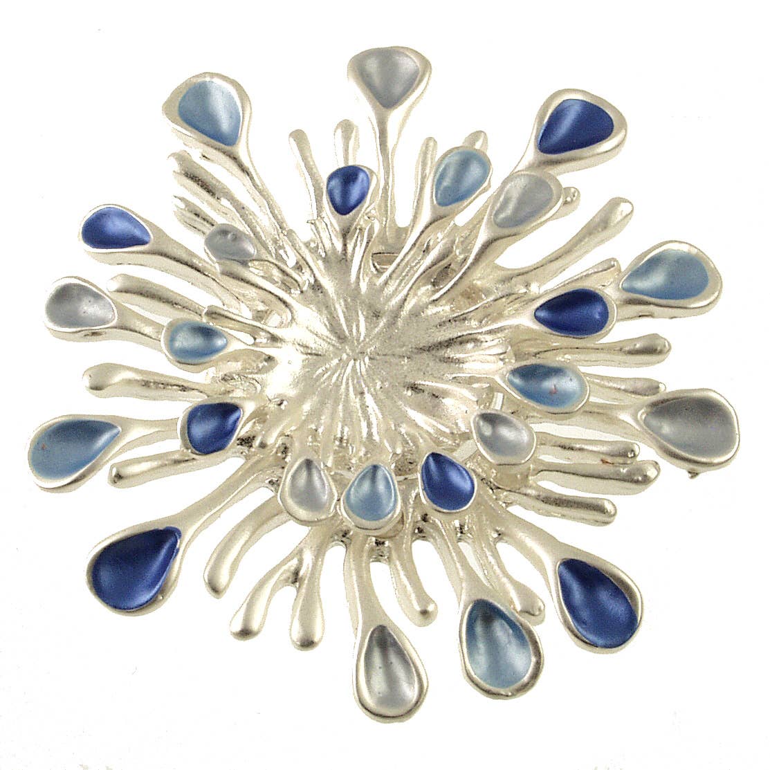Origin Jewelry - Sunburst Magnetic Brooch in Tri-Tones of Blue and Silver: Silver Blue
