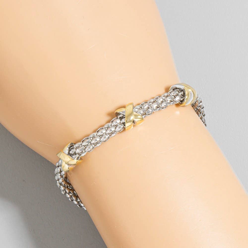 The Looks by Fame Accessories - Gold Plated Two Tone Magnetic Clasp Bracelet: T