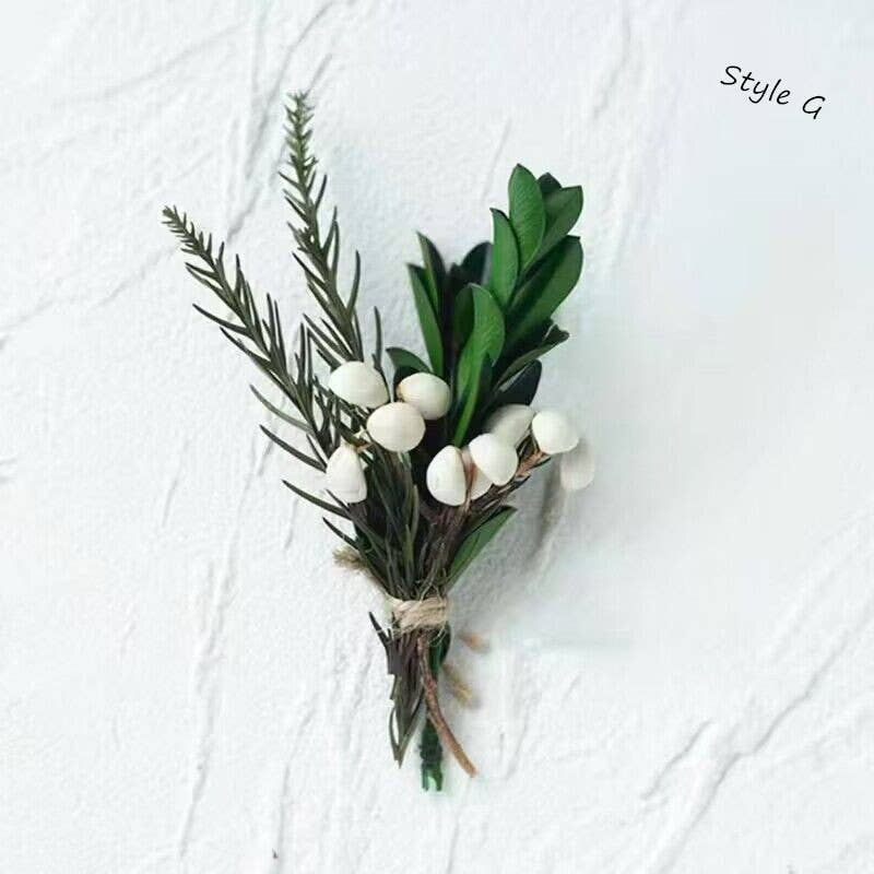 Sweet Home Deco - Boho Greenery Mini Floral Bouquet, Dried Flower Boutonniere: Style F