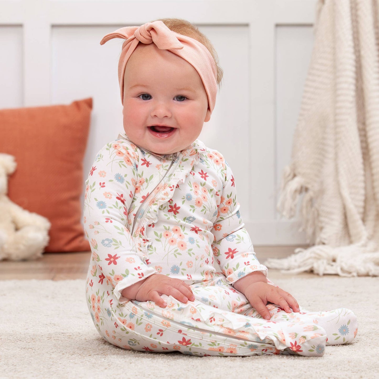Tesa Babe - Prairie Petals Bamboo Zipper Romper: 9-12M