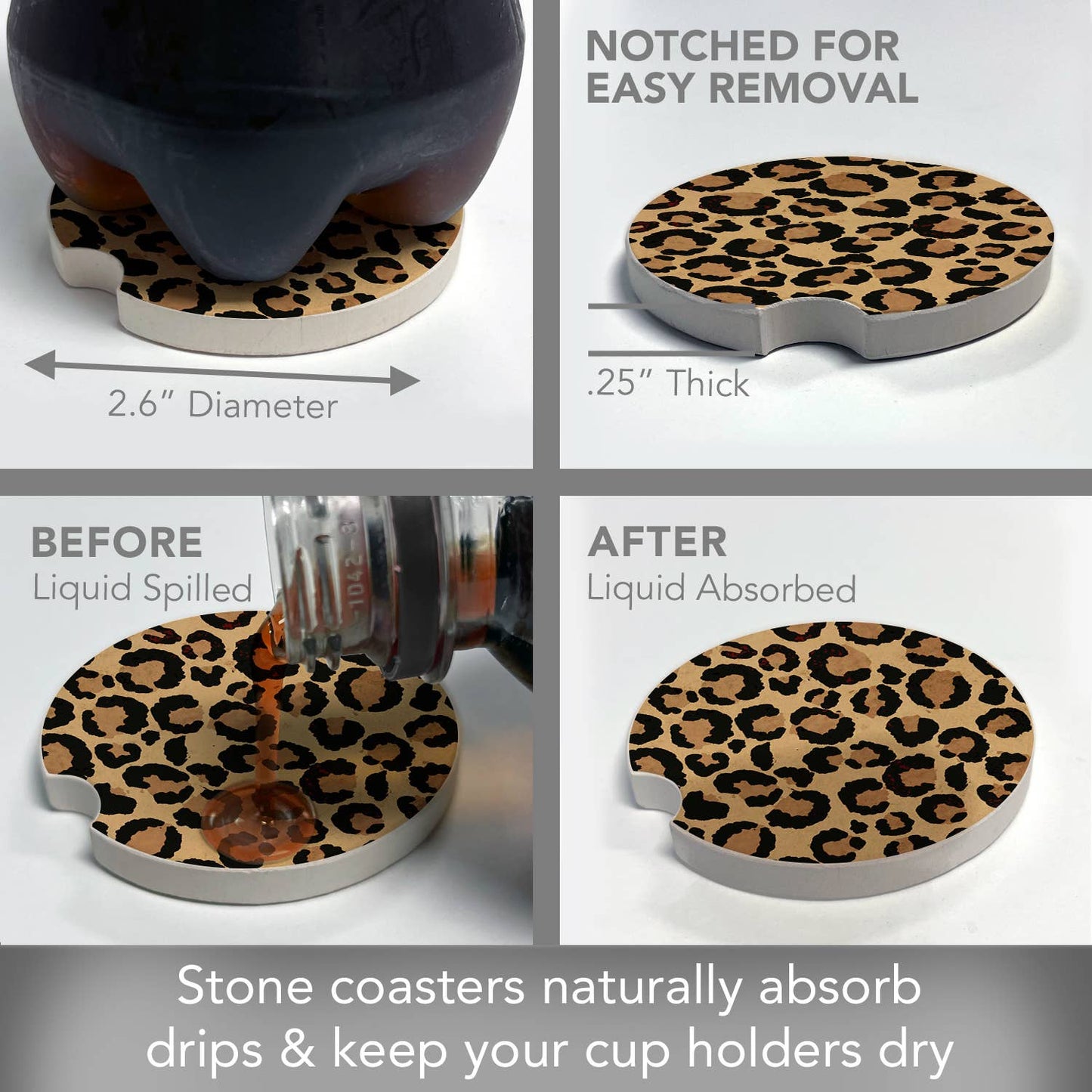 CounterArt/Highland Home/Thirstystone/CoasterStone - Leopard Print Bulk Stone Car Coaster-NO PACKAGING